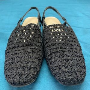 Jasmin East Womens 6.5 Black Slingback Woven Flats